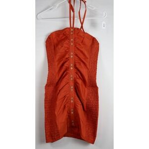 FREE‎ PEOPLE HOLD ON RUCHED DRESS NECK TIED RED RUST - SIZE SMALL- NWT